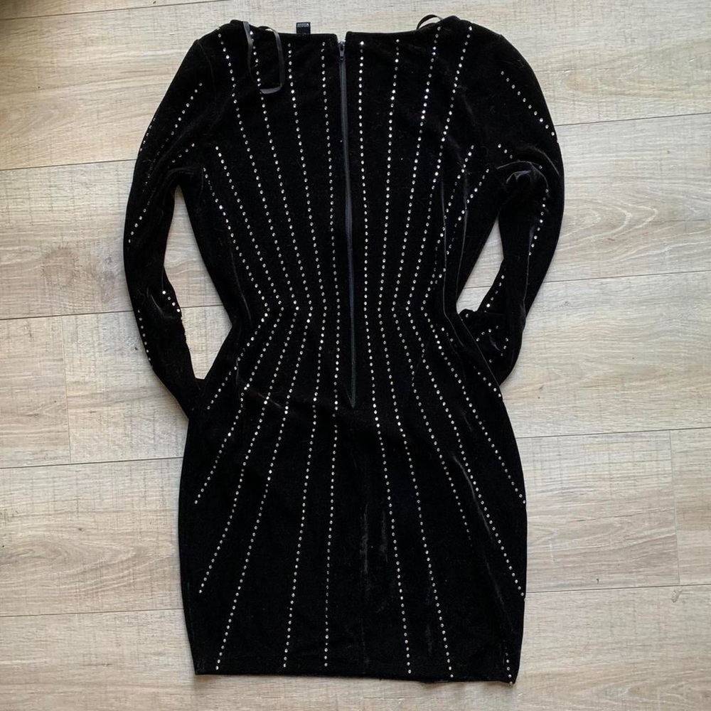 Black Velour/Velvet Long Sleeve Dress with Rhinestones